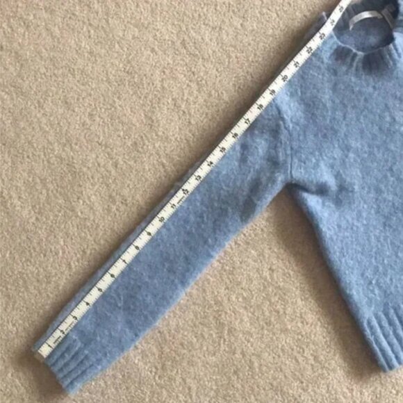 Helmut Lang Cropped Wool Sweater - Light Blue Ribbed Pullover (Size XS) - Picture 4 of 5